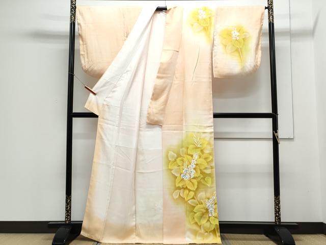 平和屋着物▼訪問着 手描き 草花文 暈し染め 正絹 逸品 CABC1496th