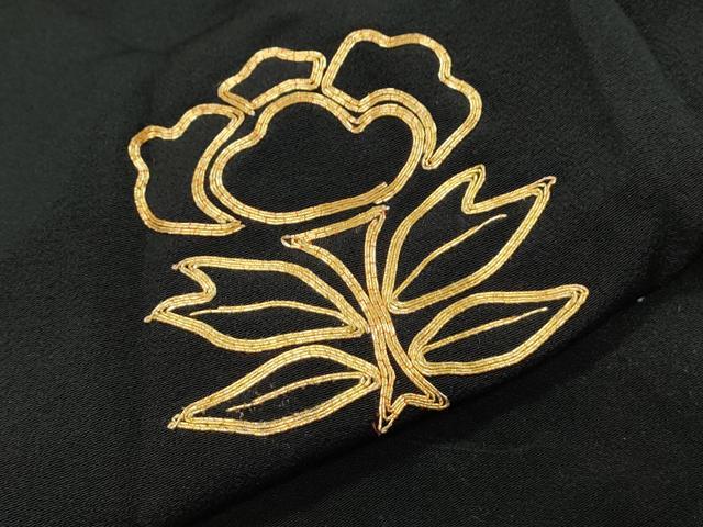 平和屋着物▼豪華黒留袖 駒刺繍 草花文 正絹 逸品 CABC1549th