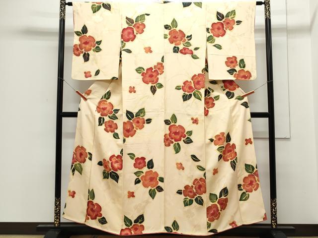 平和屋着物▼上質な小紋 地紋起こし 草花文 正絹 逸品 CABC1557th