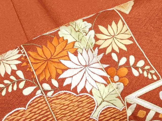 平和屋着物▼訪問着 総刺繍 駒刺繍 貝桶花文 正絹 逸品 CABC1594th