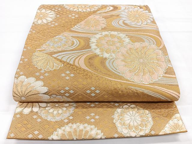 平和屋着物◎六通柄袋帯 切嵌流水花文 金糸 正絹 逸品 CABC1629nb
