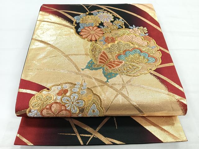 平和屋着物◎六通柄袋帯 唐織 花蝶文 金銀糸 正絹 逸品 CABC1648nb