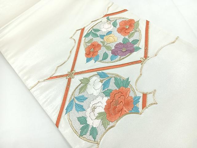 平和屋着物◎太鼓柄袋帯 駒刺繍 花丸文 金銀糸 正絹 逸品 CABC1683nb