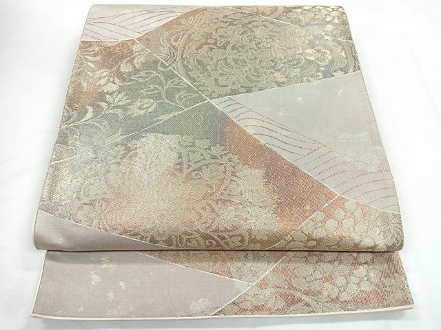 平和屋着物◎六通柄袋帯 切嵌花文 金銀糸 正絹 逸品 CABC1685nb