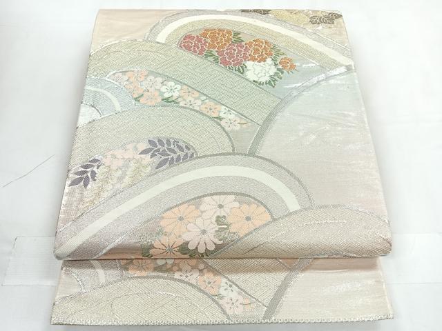 平和屋着物◎六通柄袋帯 錦プラチナ箔 立波花文 正絹 逸品 CABC1820nb