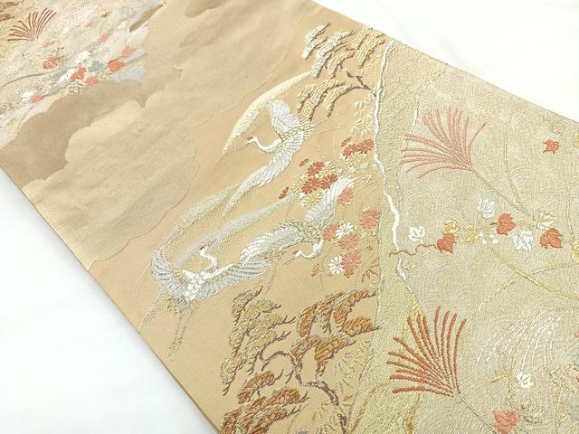 平和屋着物◎六通柄袋帯 飛鶴花文 金銀糸 正絹 逸品 CABC1910nb
