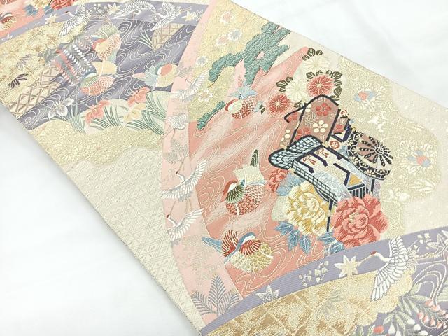 平和屋着物◎六通柄袋帯 唐織 九百錦 慶長鴛鴦文 金糸 正絹 逸品 CABC1926nb
