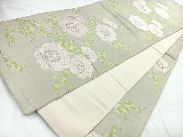 平和屋着物◎六通柄袋帯 唐織 枝梅文 銀糸 正絹 逸品 CABC1927nb