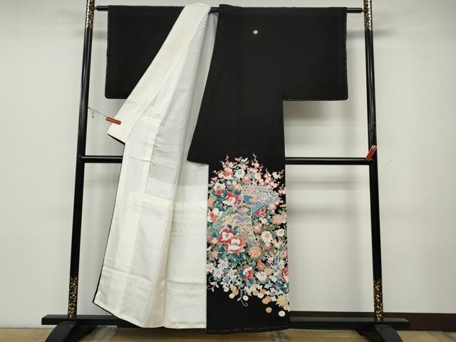 平和屋着物●豪華黒留袖 友禅 作家物 扇面風景草花文 正絹 逸品 未使用 CABC2086ut