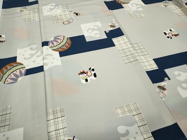 平和屋着物●上質な小紋 色紙重ね鞠玩具文 ロング丈 洗える着物 未使用 CABC2101ut