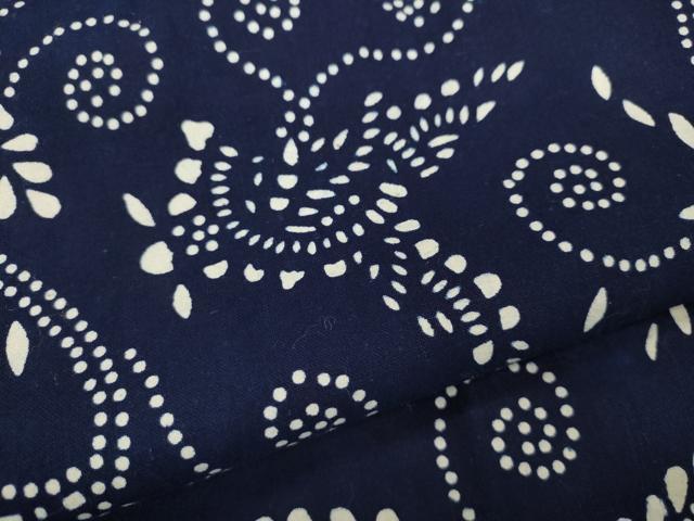 平和屋着物●上質な小紋 藍 型染め 瓢箪吉祥花文 木綿 逸品 CABC2148ut