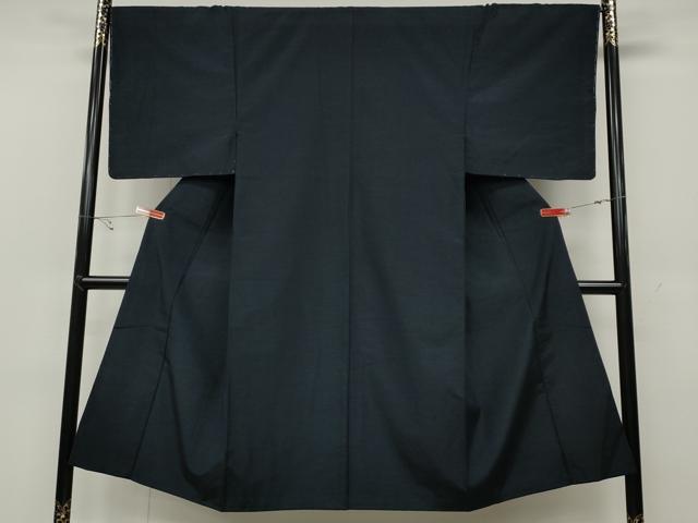 平和屋着物●男性 紬 色無地 藍鉄色 正絹 逸品 CABC2150ut