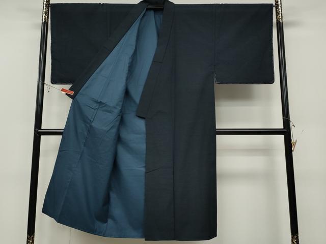平和屋着物●男性 紬 色無地 藍鉄色 正絹 逸品 CABC2150ut