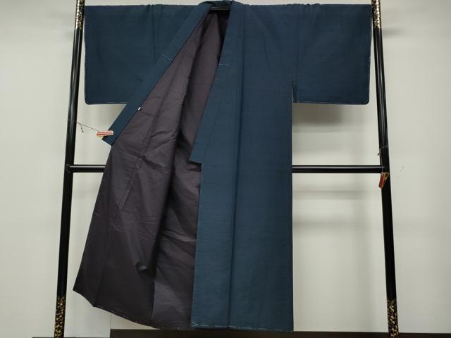 平和屋着物●男性 紬 髭紬羽織・長襦袢セット 色無地 留紺色 正絹 逸品 未使用 CABC2158ut