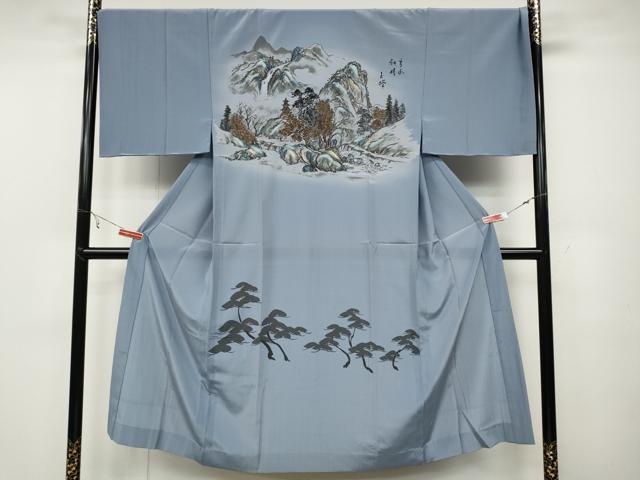 平和屋着物●男性 紬 髭紬羽織・長襦袢セット 色無地 留紺色 正絹 逸品 未使用 CABC2158ut