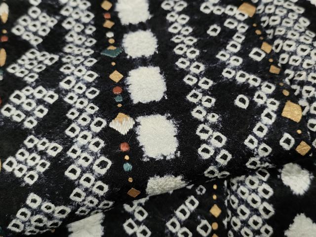 平和屋着物●訪問着 絞り 刺繍 吉祥文 黒地 金彩 正絹 逸品 CABC2200ut