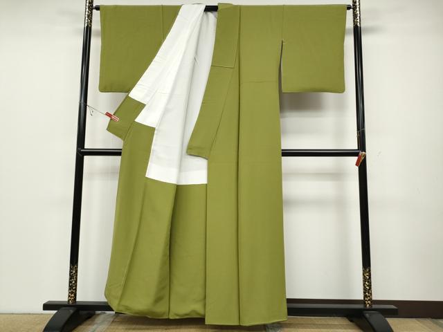 平和屋着物●上質な色無地 霞地紋 青丹色 正絹 逸品 CABC2204ut