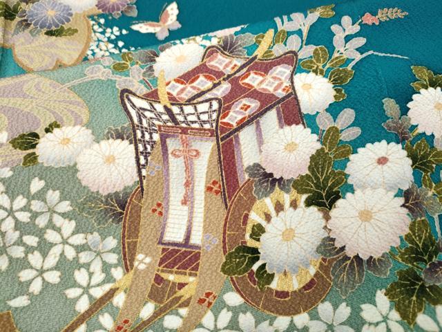 平和屋着物●豪華振袖・長襦袢セット 御所車花蝶文 暈し染め 金彩 正絹 逸品 CABC2208ut
