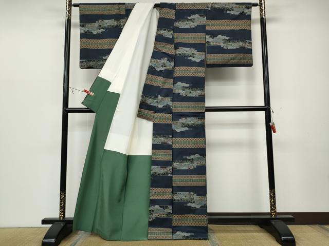平和屋着物●本場大島紬 7マルキ 横段風景文 正絹 逸品 CABC2212ut