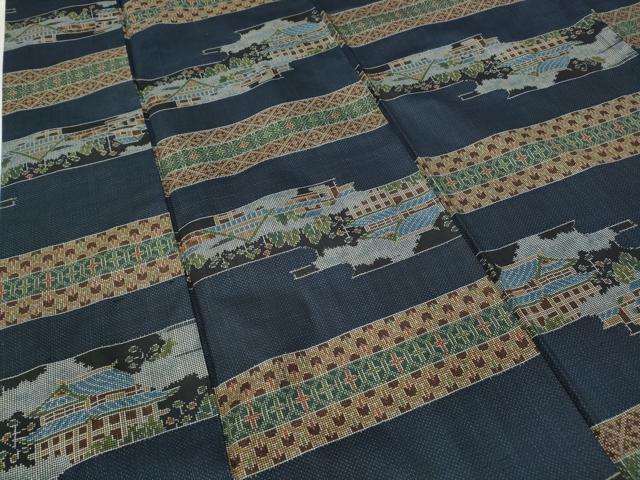 平和屋着物●本場大島紬 7マルキ 横段風景文 正絹 逸品 CABC2212ut