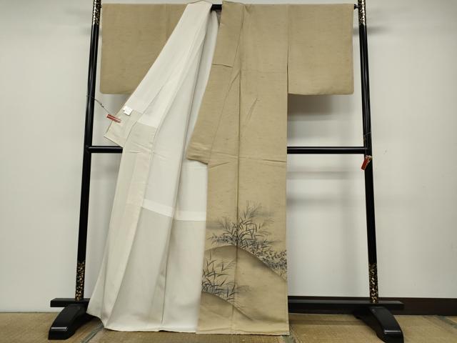 平和屋着物●訪問着 ぜんまい紬 手描き 草花文 正絹 逸品 CABC2308ut