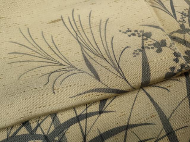 平和屋着物●訪問着 ぜんまい紬 手描き 草花文 正絹 逸品 CABC2308ut