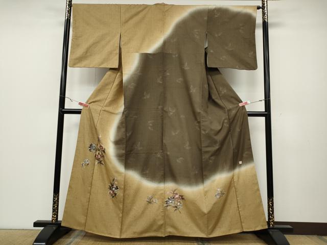 平和屋着物●訪問着 作家物 紬地 枝花文 金彩 やまと誂製 正絹 逸品 CABC2312ut