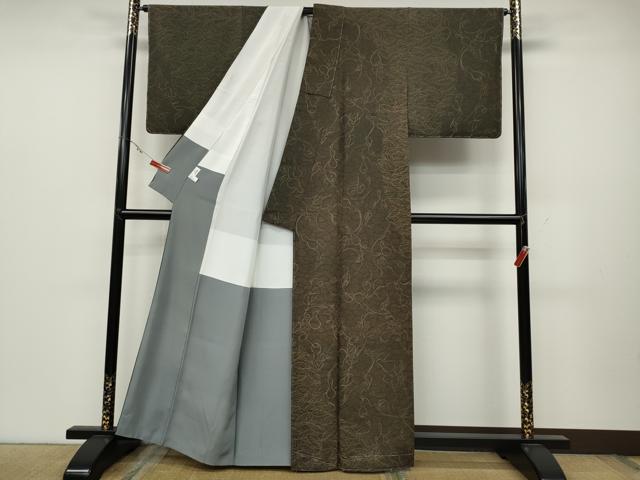 平和屋着物●訪問着 紬地 瓢箪蔦の葉文 正絹 逸品 未使用 CABC2314ut