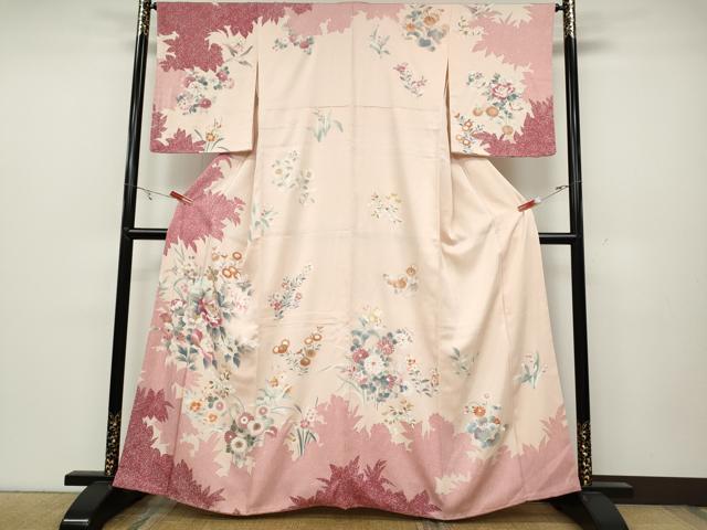 平和屋着物●訪問着 刺繍 草花文 シルエット 金彩 正絹 逸品 未使用 CABC2324ut