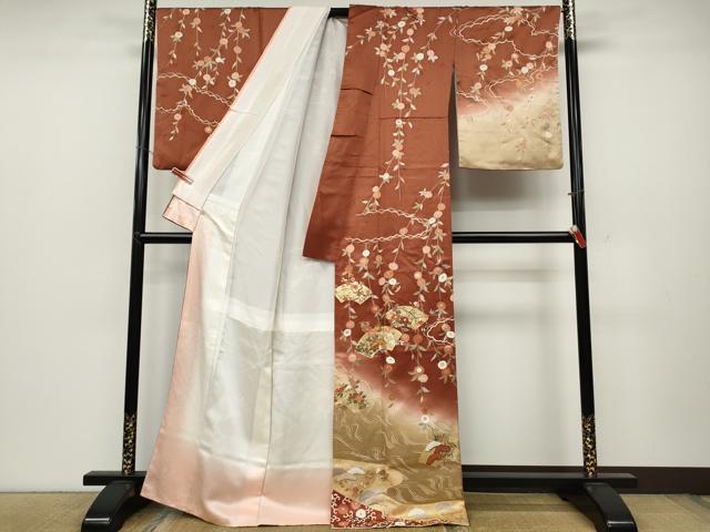 平和屋着物●十日町老舗ブランド 吉澤友禅 吾妻徳穂 訪問着 駒刺繍 地紙枝花文 暈し染め 金彩 正絹 逸品 CABC2326ut