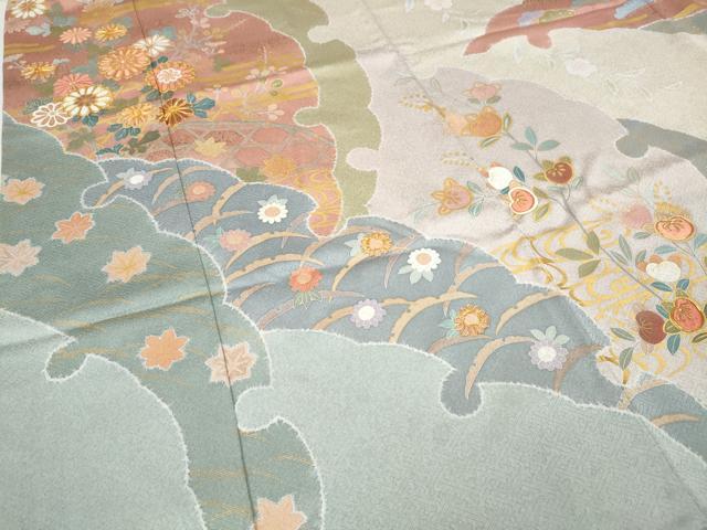平和屋着物●訪問着 作家物 駒刺繍 雪輪草花文 金彩 正絹 逸品 CABC2340ut