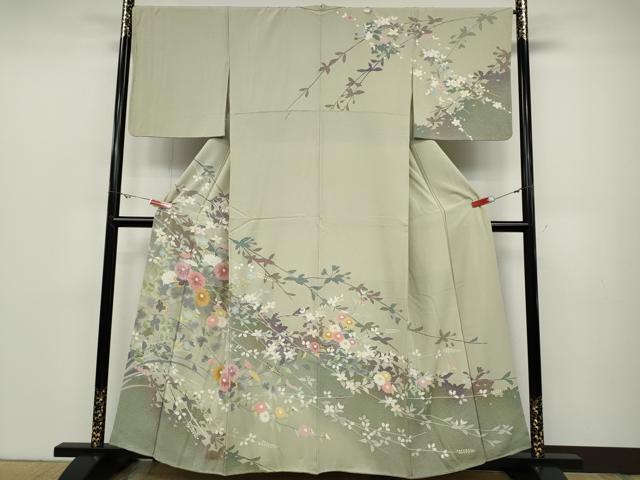 平和屋着物●訪問着 友禅 草花文 シルエット 正絹 逸品 CABC2348ut