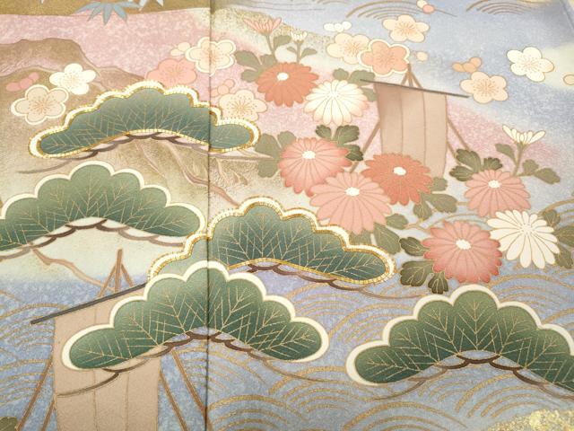 平和屋着物●訪問着 駒刺繍 舟松花文 暈し染め 金彩 正絹 逸品 CABC2364ut