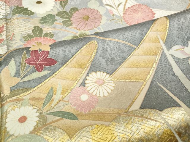 平和屋着物●訪問着 作家物 舟流水草花文 金銀彩 正絹 逸品 CABC2384ut