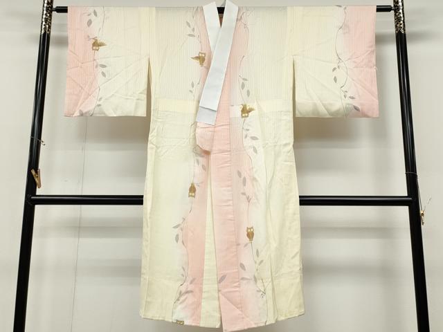 平和屋着物●長襦袢 無双仕立て ミミズク 枝花文 暈し染め 正絹 逸品 CABC2393ut