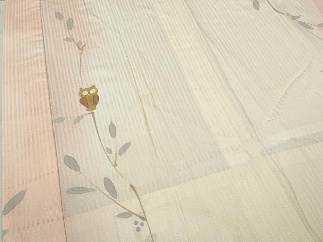 平和屋着物●長襦袢 無双仕立て ミミズク 枝花文 暈し染め 正絹 逸品 CABC2393ut