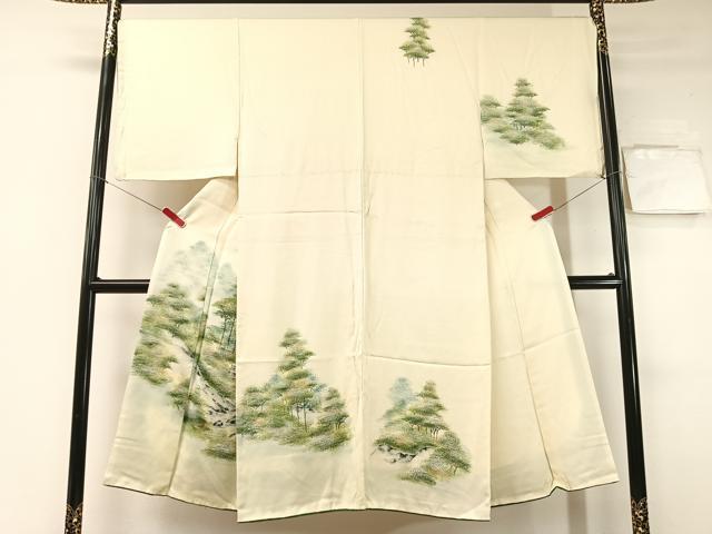 平和屋着物●男性 訪問着 手描き 樹林風景文 暈し染め 正絹 逸品 CABC2494vp