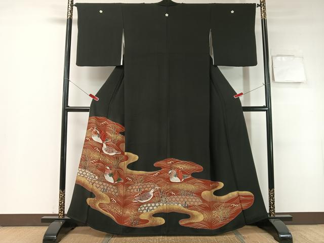 平和屋着物■豪華黒留袖 刺繍 流水籬鴛鴦文 金彩 正絹 逸品 CABC2511vp
