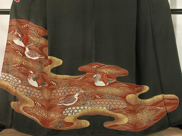 平和屋着物■豪華黒留袖 刺繍 流水籬鴛鴦文 金彩 正絹 逸品 CABC2511vp