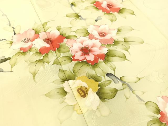 平和屋着物▼訪問着 手描き 枝椿 金彩 正絹 逸品 CABC2527vp