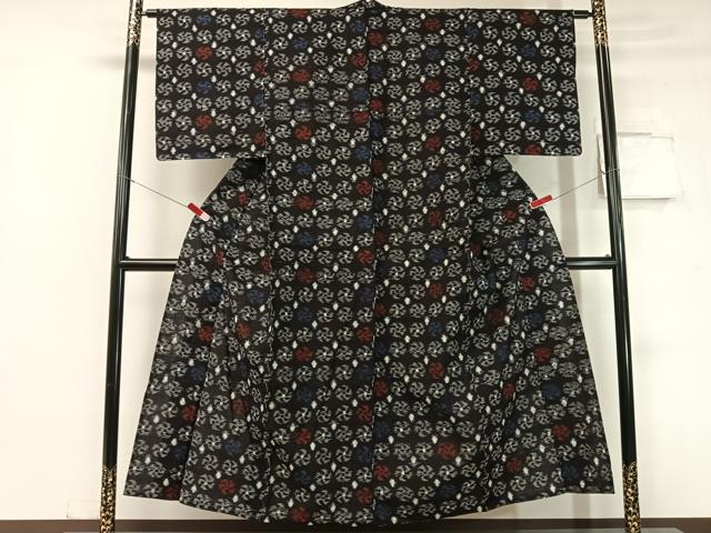 平和屋着物●久留米絣 単衣 吉祥文 黒地 綿 逸品 CABC2624vp