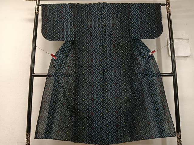 平和屋着物●久留米絣 単衣 麻の葉文様 綿 逸品 CABC2635vp