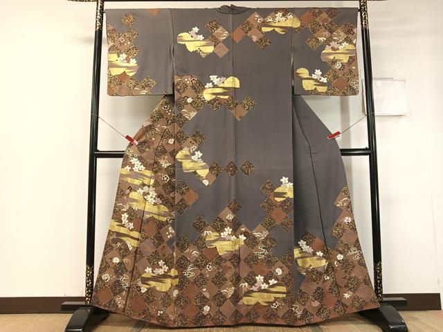 平和屋着物●訪問着 駒刺繍 菱吉祥桐花文 金彩 正絹 逸品 CABC2641vp