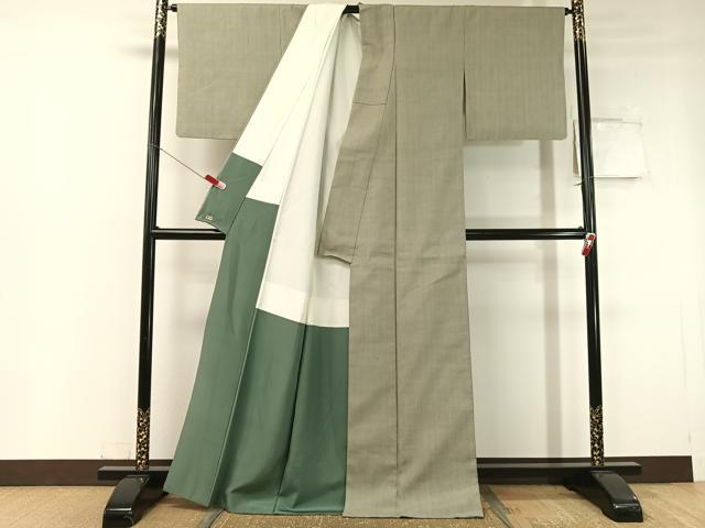 平和屋着物●本場結城紬 重要無形文化財 色無地 利休鼠色 三越扱い 正絹 逸品 CABC2656vp