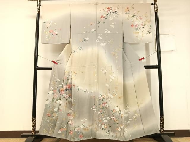 平和屋着物●訪問着 草花文 暈し染め 金銀彩 正絹 逸品 CABC2661vp
