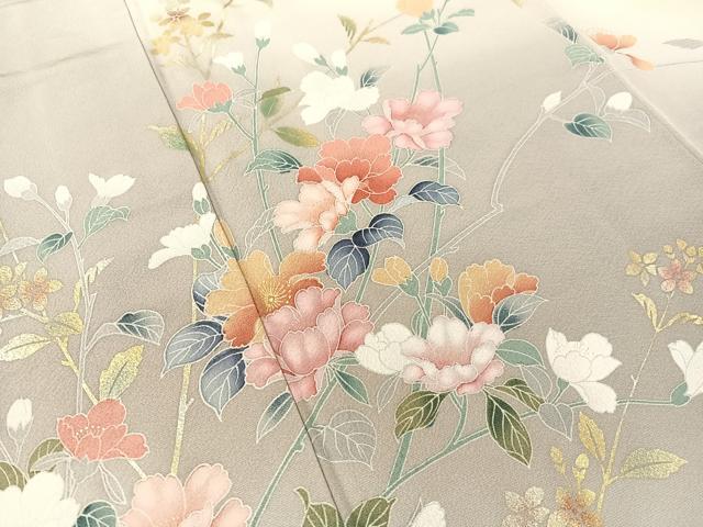 平和屋着物●訪問着 草花文 暈し染め 金銀彩 正絹 逸品 CABC2661vp