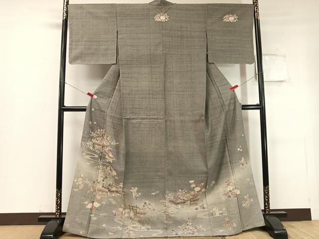 平和屋着物●染織の名門 しょうざん 生紬 訪問着 御所解文 正絹 逸品 CABC2680vp