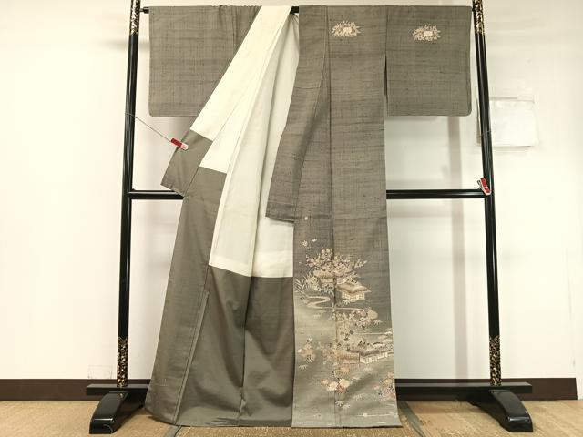 平和屋着物●染織の名門 しょうざん 生紬 訪問着 御所解文 正絹 逸品 CABC2680vp