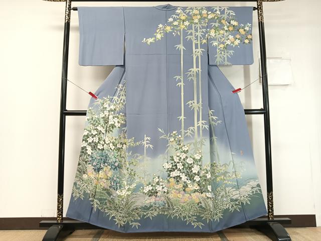平和屋着物●十日町友禅作家 岡村蒼風 訪問着 草花文 暈し染め 正絹 逸品 CABC2682vp
