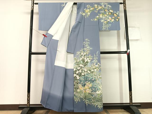 平和屋着物●十日町友禅作家 岡村蒼風 訪問着 草花文 暈し染め 正絹 逸品 CABC2682vp